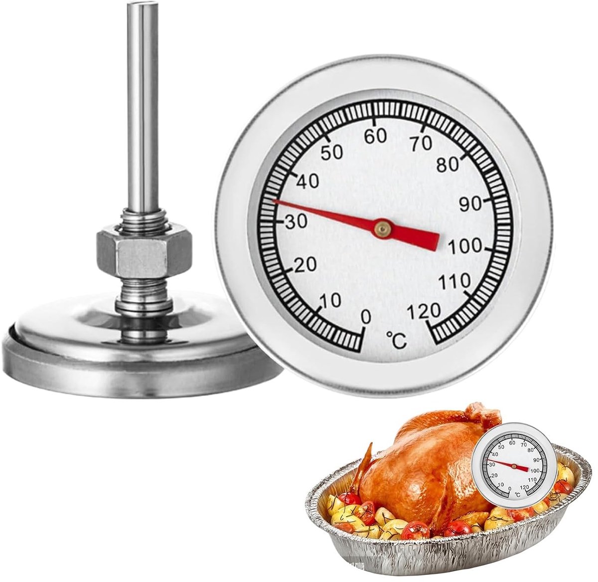 Nauwkeurige Oven Thermometer van RVS voor Koken, Vlees, BBQ en Pizza met Temperatuurweergave tot 120°C