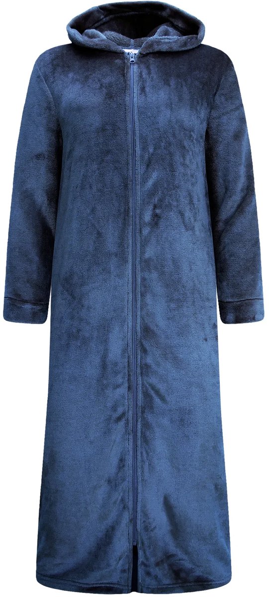 Gaubert® Gaubert Unisex Extra Lange Fleece Badjas Met Rits En Capuchon – Marineblauw
