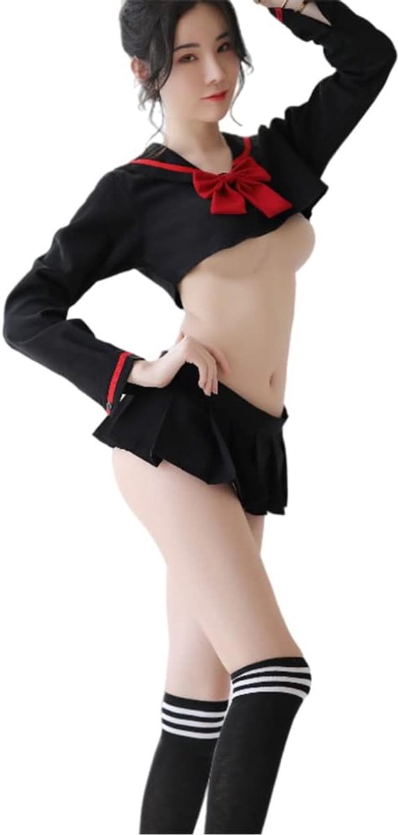 vrouwelijke student JK uniform sexy Kawaii cosplay student perspectief beha wrap mini shirt en geplooide rok