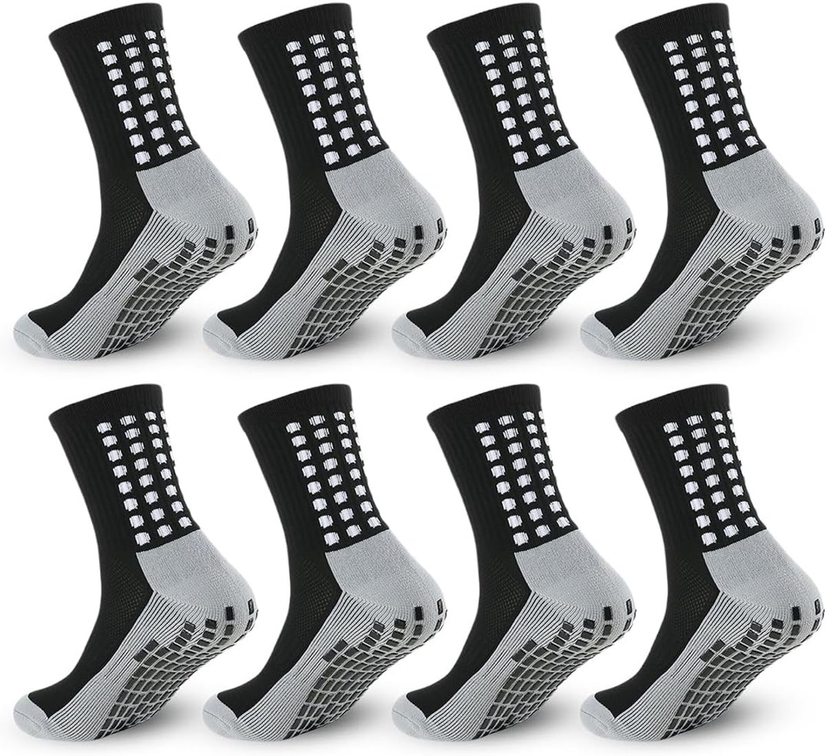 4 paar sokken, grip, voetbalsokken, antislip, voetbalsokken voor heren en dames, ademende grip, voor fietsen, trekking, zwart 37-45
