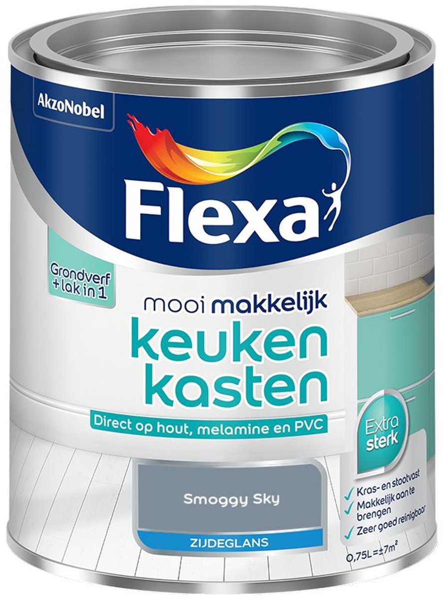 Flexa - Mooi Makkelijk Keukenkasten Zijdeglans - Smoggy Sky - 750 Ml - Kleur Van Het Jaar 2027