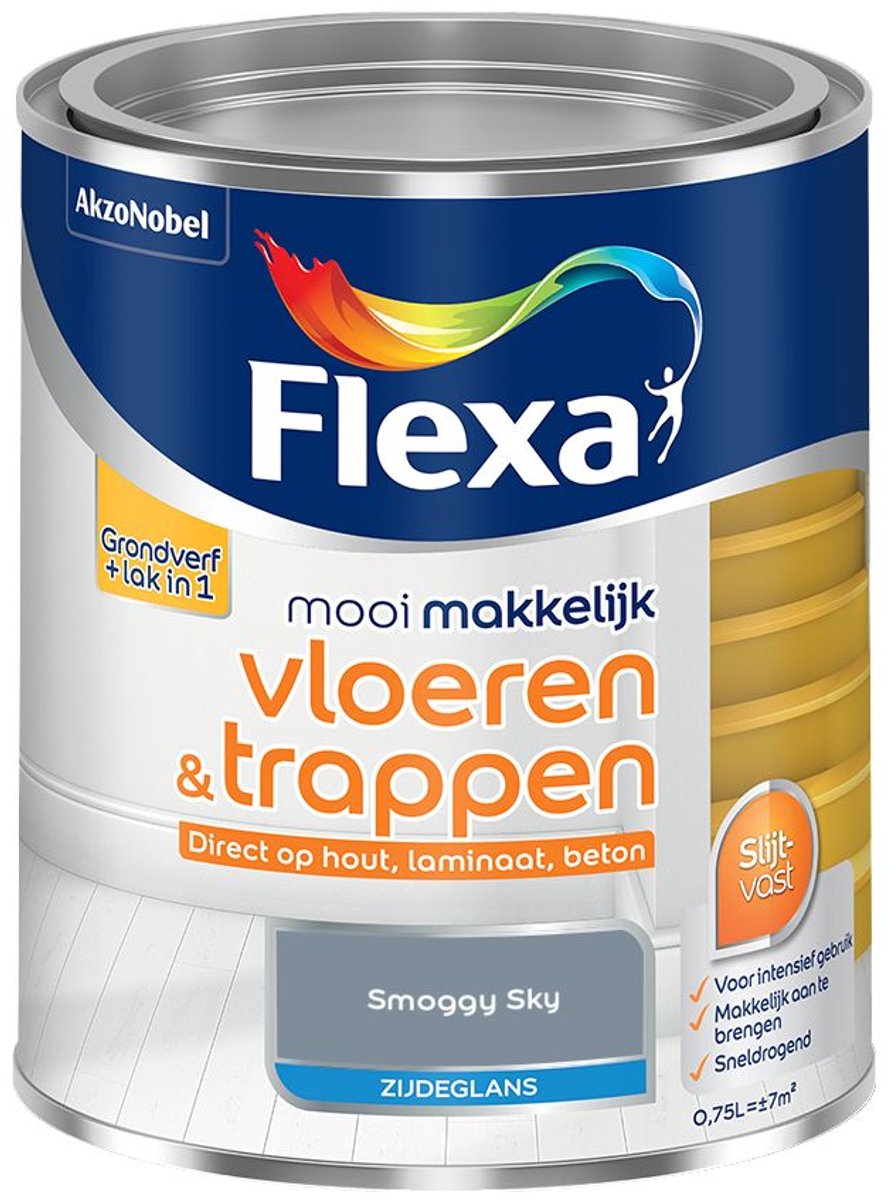 Flexa - Mooi Makkelijk Vloeren & Trappen Zijdeglans - Smoggy Sky - 750 Ml - Kleur Van Het Jaar 2027