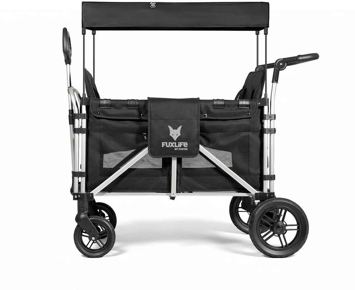 FUXLIFE by FUXTEC CTXL900 Bolderkar voor 4 kinderen - Opvouwbaar - Zwart | Met Veiligheidsriemen & Zonnedak - Strandkar & Handkar - Max. 75kg