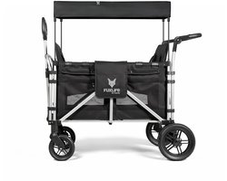 FUXLIFE by FUXTEC CTXL900 Bolderkar voor 4 kinderen - Opvouwbaar - Zwart | Met Veiligheidsriemen & Zonnedak - Strandkar & Handkar - Max. 75kg