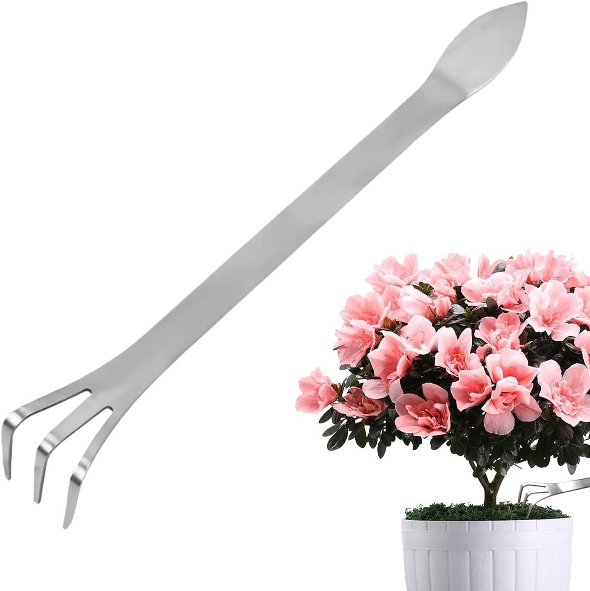 Ergonomische Riek met 3 Tanden van RVS voor het Losmaken van Bodem en Planten in Bloempotten