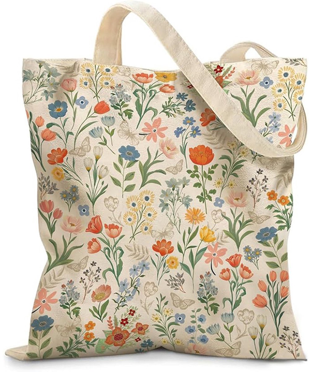 Cadeau voor vrouwen – Stijlvolle canvas tas – Met leuke patronen – Herbruikbare boodschappentas – Ook te gebruiken als modeaccessoire of decoratief item – Bloemenmotief