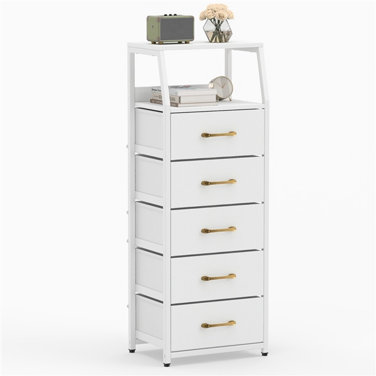 Costway Ladekast met 4/5 stoffen laden, Ladenkast (5) Wit + Goud
