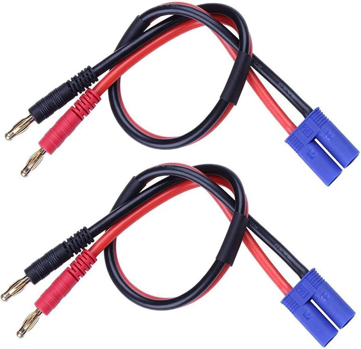 2 stuks EC5 mannelijk naar 4,0 mm 4 mm banaanstekker ronde stekker RC accu oplaadkabel met 12AWG 11,8 inch siliconen kabel voor RC-helikopter voertuig speelgoed