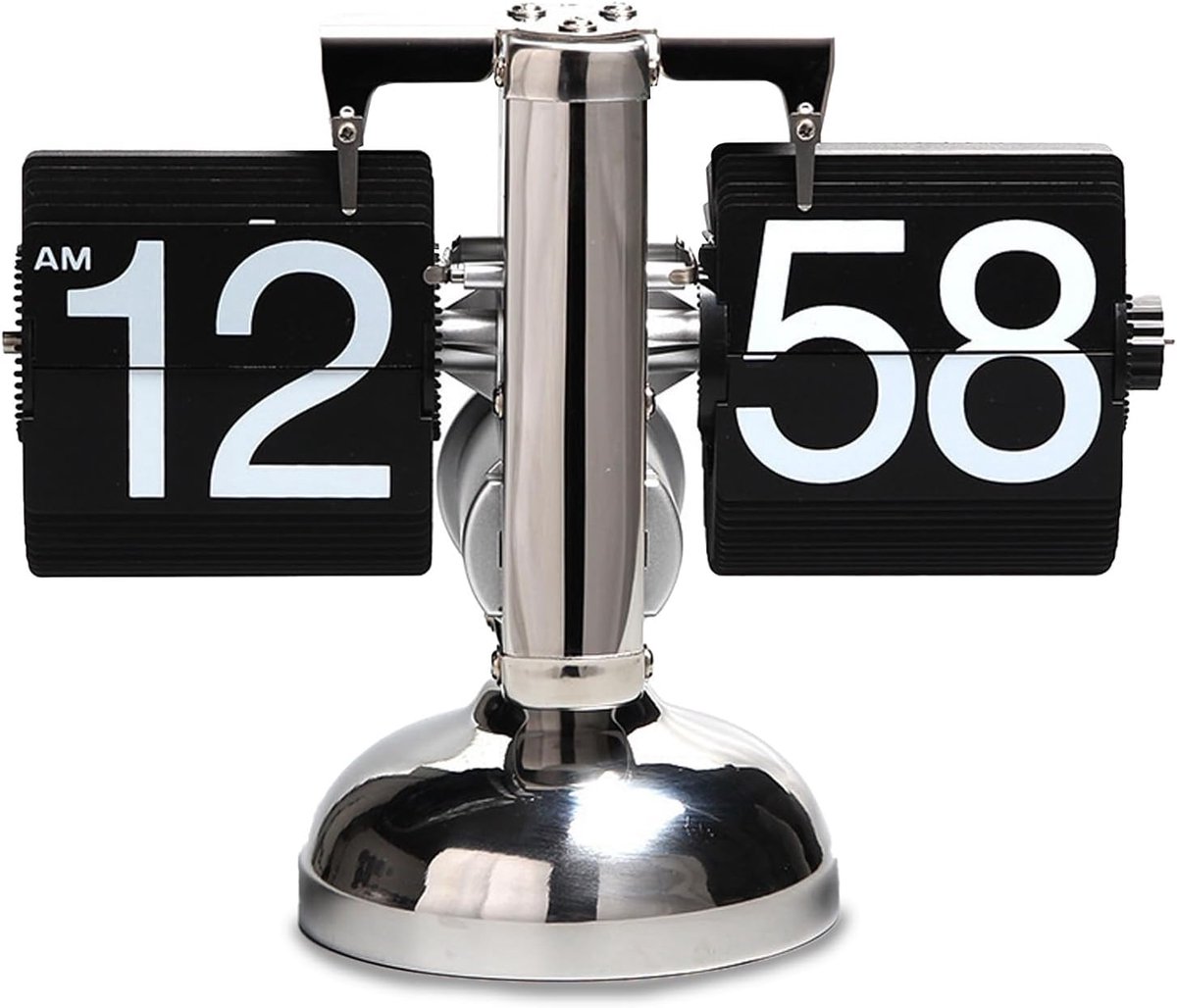 Retro, digitale op batterijen werkende down klok met tandwielmechanisme, vintage design, mechanische flip-klok, tafelklok met digitaal display voor de woonkamer thuis (zwart)