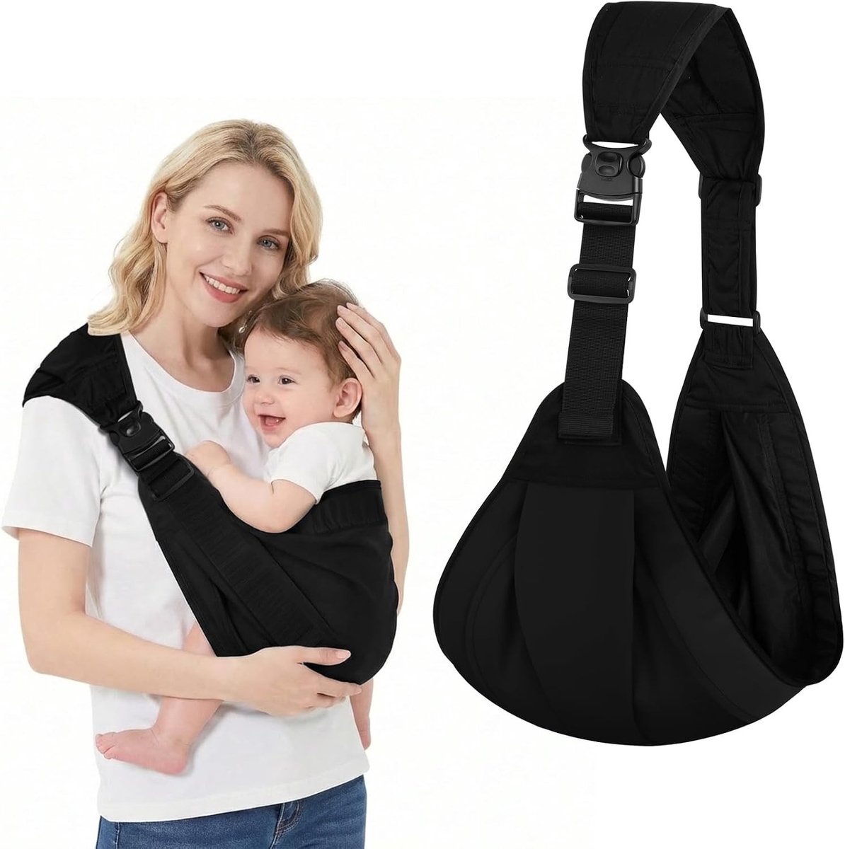 Ergonomische draagzak voor baby's, comfortabel en lichtgewicht, geschikt voor pasgeborenen tot 20 kg, zwart, ideaal voor ouders onderweg