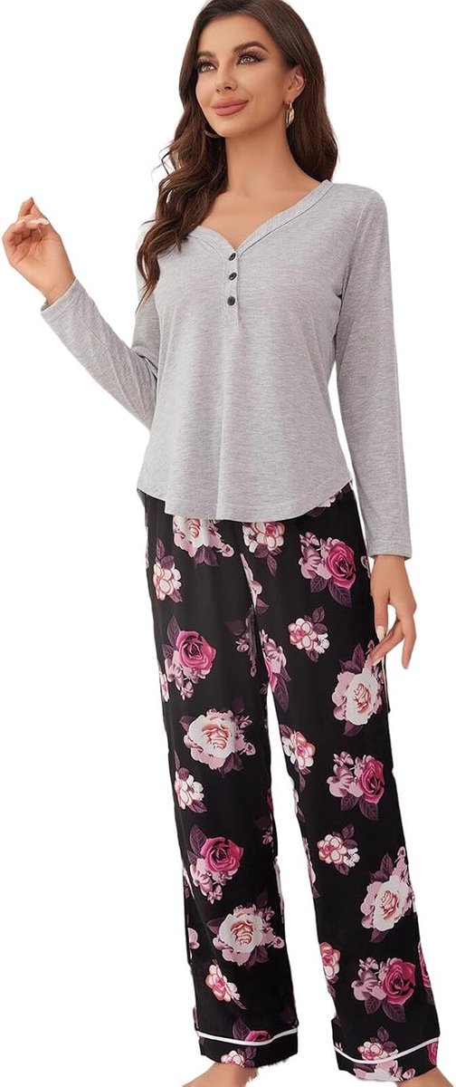 Pajama Set Autumn And Winter Women'S Floral Print Pajamas, Long Sleeve Pajamas, Casual And Comfortable Loungewear Set-A-M