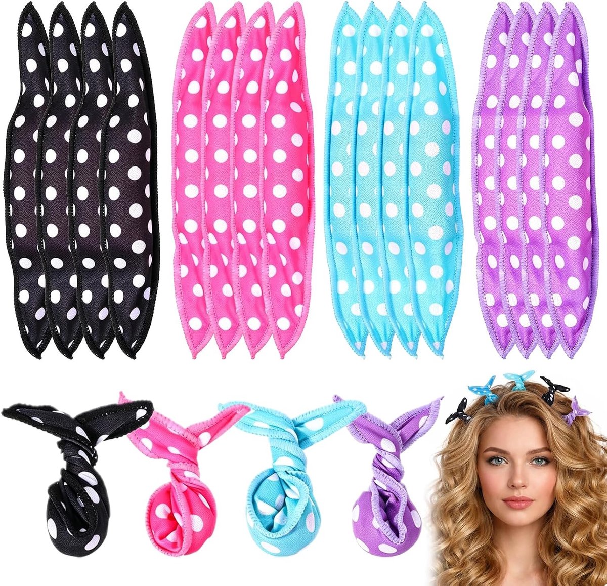 Heatless curls - Zwart - 19 x 3,5 cm - Spons Krulspelden voor Medium Haar - Nachtkrullen Stylinggereedschap