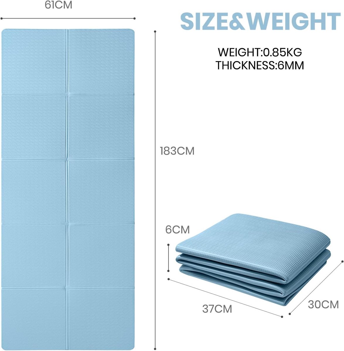 Draagbare, opvouwbare, antislip yogamat; lichtgewicht fitnessmat; gymmat; pilatesmat; sport- en reismat voor dames en heren; 183 x 61 x 0,6 cm