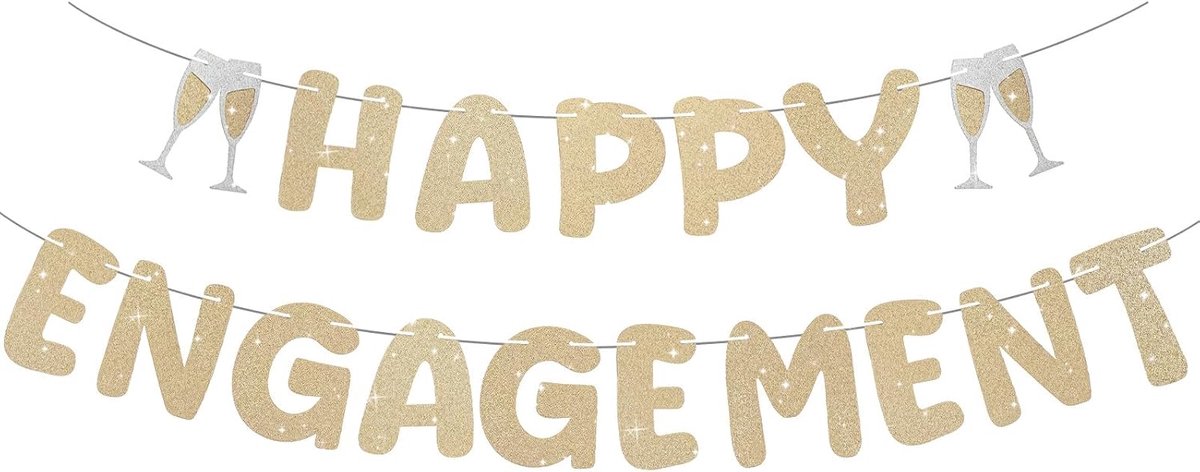 Happy Engagement Banner Verlovingsbanner Champagne Goud Glitter Verlovingsfeest Decoraties Koppels Douche Decoraties voor Felicitaties Verloving Bruiloft Douche Tekens Decor