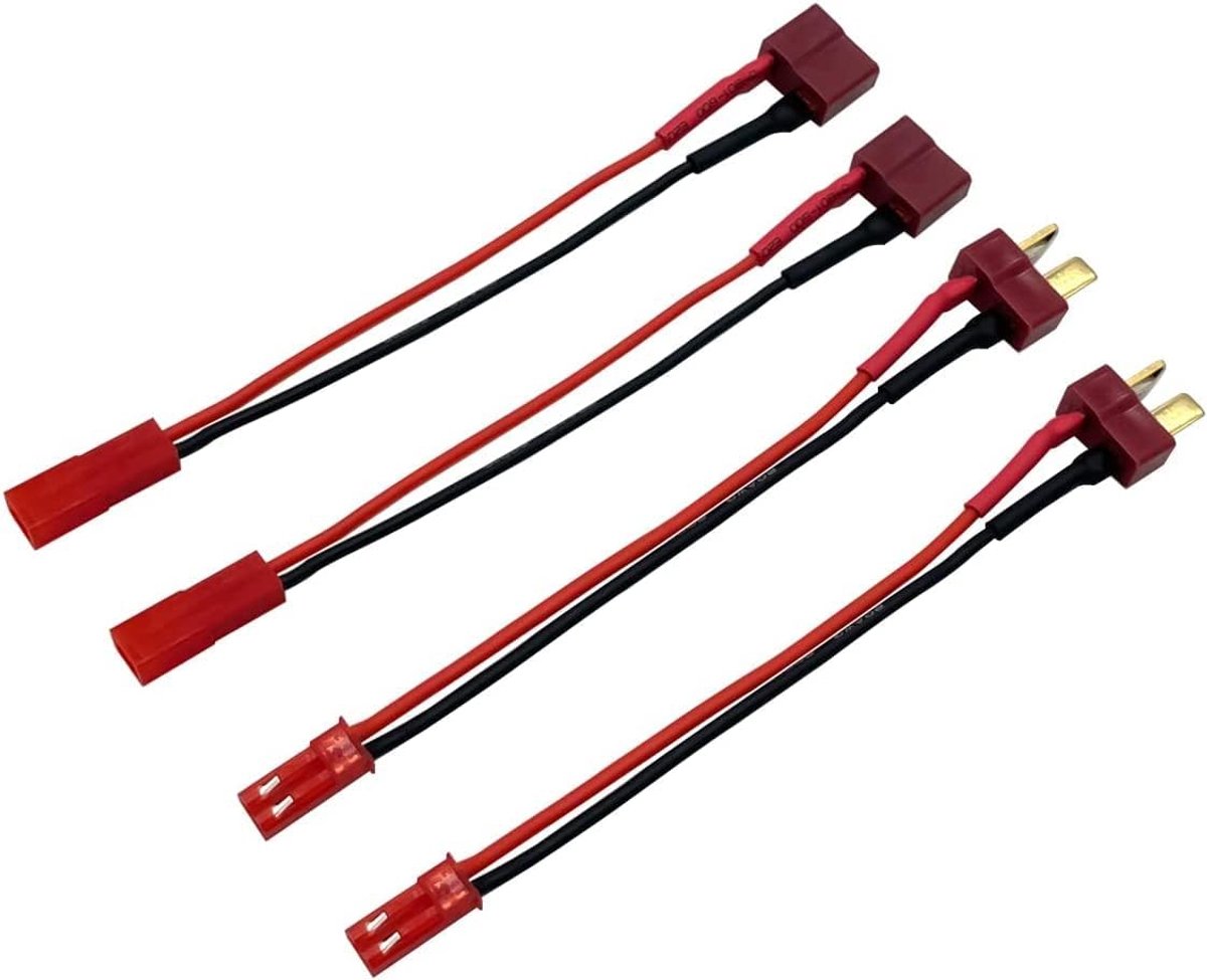 T-stekker naar JST-stekker, mannelijk en vrouwelijk, met 20 AWG, 10 cm, siliconen draadadapters voor RC FPV ESC-snelheidsregelaar, lipo-acculading, 2 paar