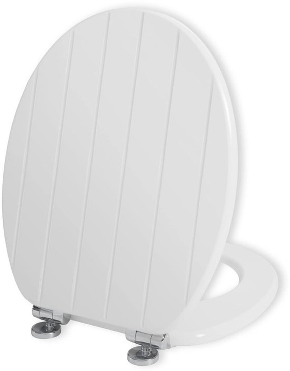 Natuurhouten Toiletzitting - Softclose & Quick-release Scharnieren - Antibacterieel - Wit Gestreept