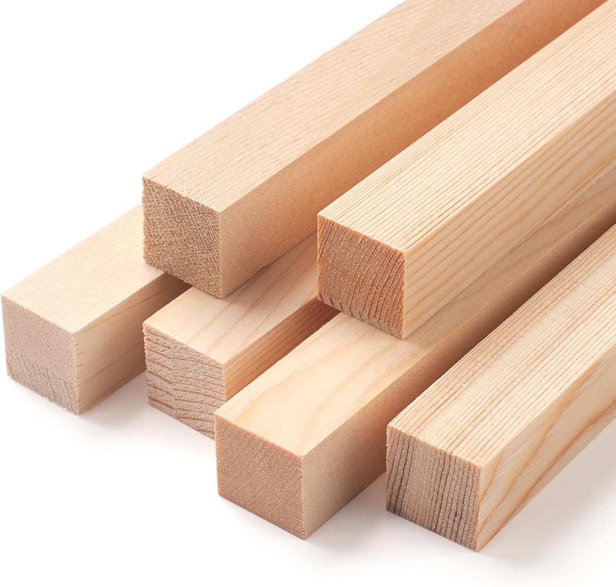 Houten deuvelstangen, 6 stuks 2,5 cm x 38 cm vierkante houten deuvels houten stokken voor knutselen, onafgewerkte hardhouten stokken voor houtbewerking, knutselen, kunst en doe-het-zelvers,