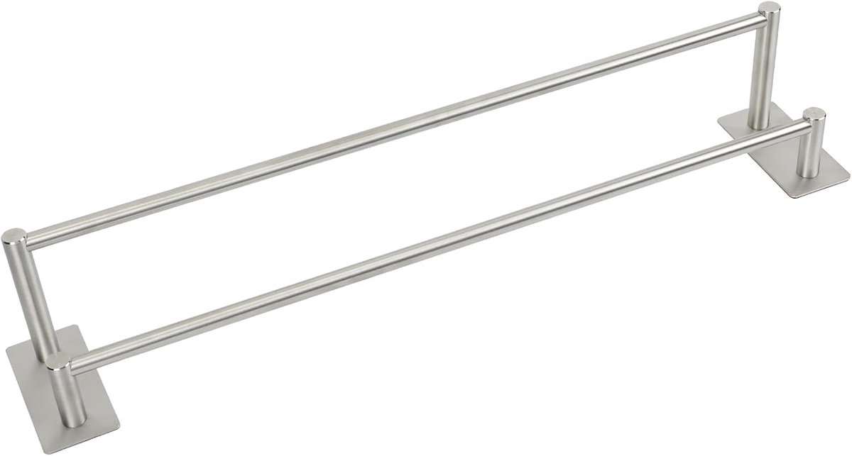 Handdoekhouder zonder boren, zilveren badkamer, dubbele handdoekstang van 304 roestvrij staal, 74,5 cm, theedoekenhouder, zelfklevende badhanddoekhouder, voor badkamer, keuken, douchewand