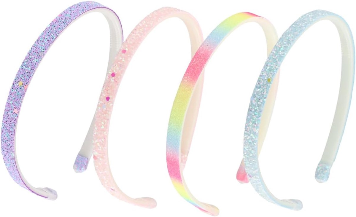 4 stuks glinsterende haarband van kunststof, glitter-haarband voor dames, antislip, glitterhoofdband voor meisjes, 1 cm