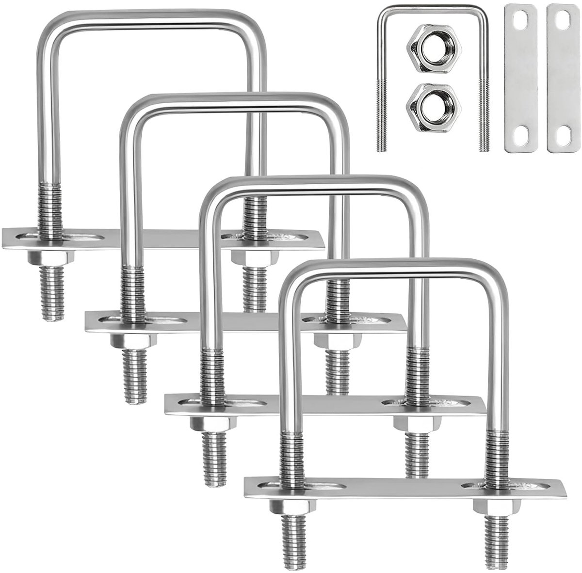 4 stuks U-beugels met schroefdraad, U-schroeven M10 voor buizen en profielen tot 80 mm, U-beugel M10 voor buisbevestiging in auto en tuin (90 x 150 mm)