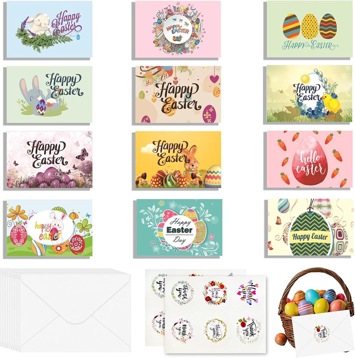 Set van 12 Premium Paaskaarten met Enveloppen - Dubbele Vouwkaarten met Ansichtkaart Design voor Pasen - Uniek en Stijlvol (dubbele kaarten/vouwkaarten met envelop), kaart, ansichtkaart voor Pasen
