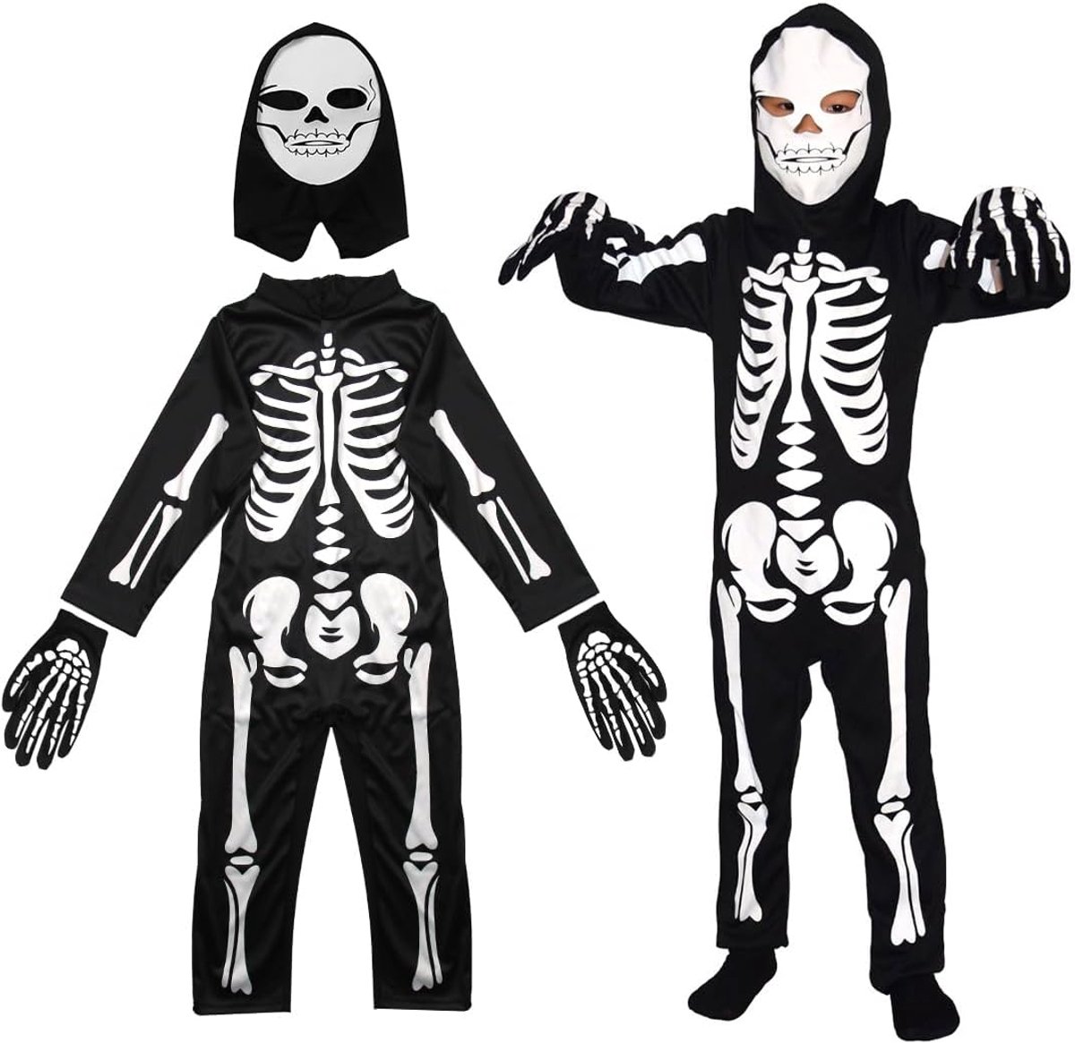 Skeletkostuum voor kinderen, skeletkostuum voor kinderen, skelet, kinderkostuum, griezelheloweenkostuum voor kinderen, voor Halloween, carnaval, Dag of the Dead, carnavalskostuums