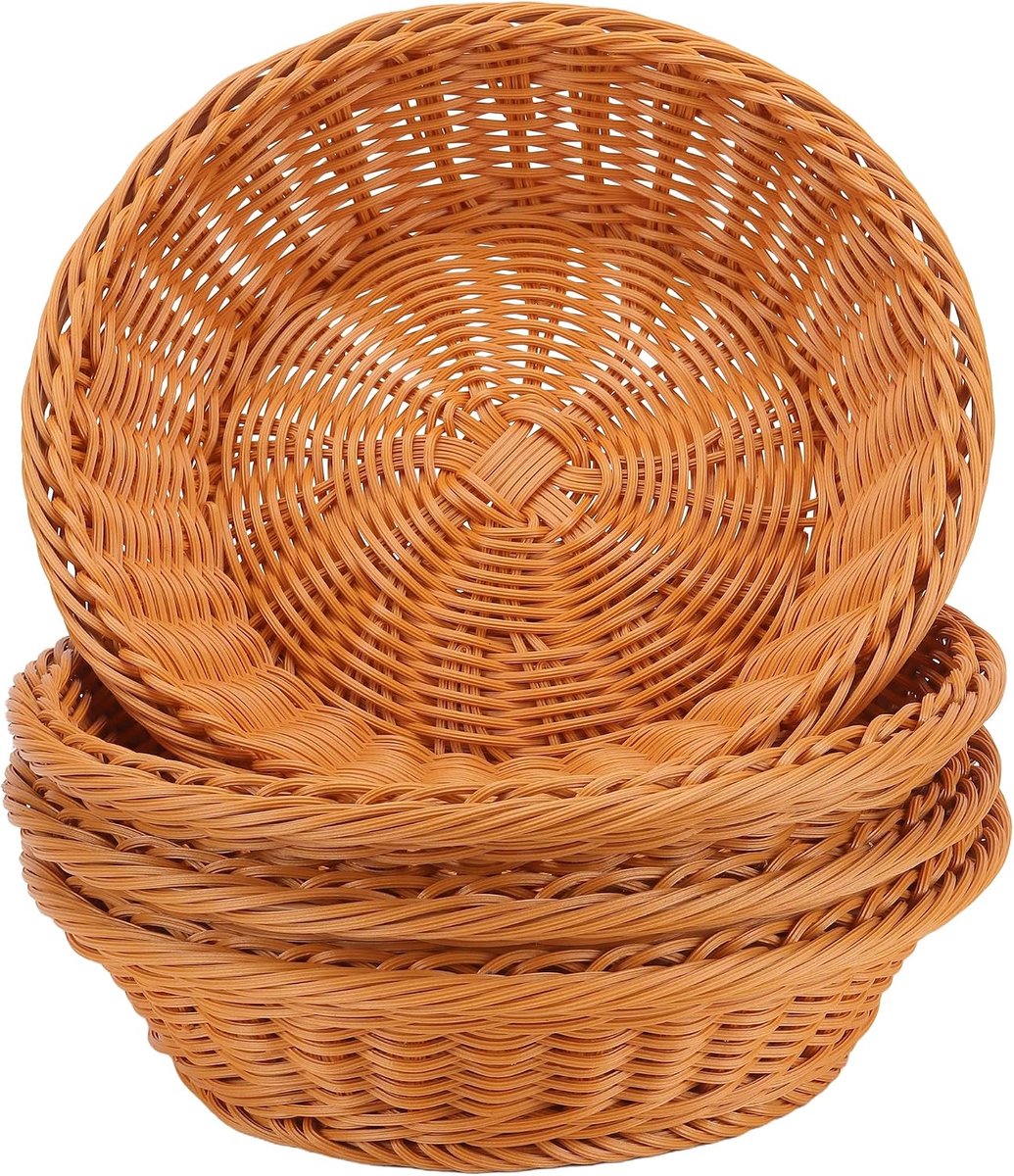 Broodmand gevlochten rond, 25 x 7 cm, rotan broodmand, broodmand, rotan voor keuken, tafel, brood, 4 stuks