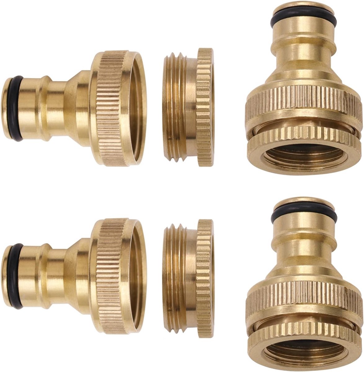 4 stuks messing slangaansluiting 1/2 inch en 3/4 inch 2-in-1 aansluiting tuinslang aansluiting adapter kraan en tuinslang slangconnector