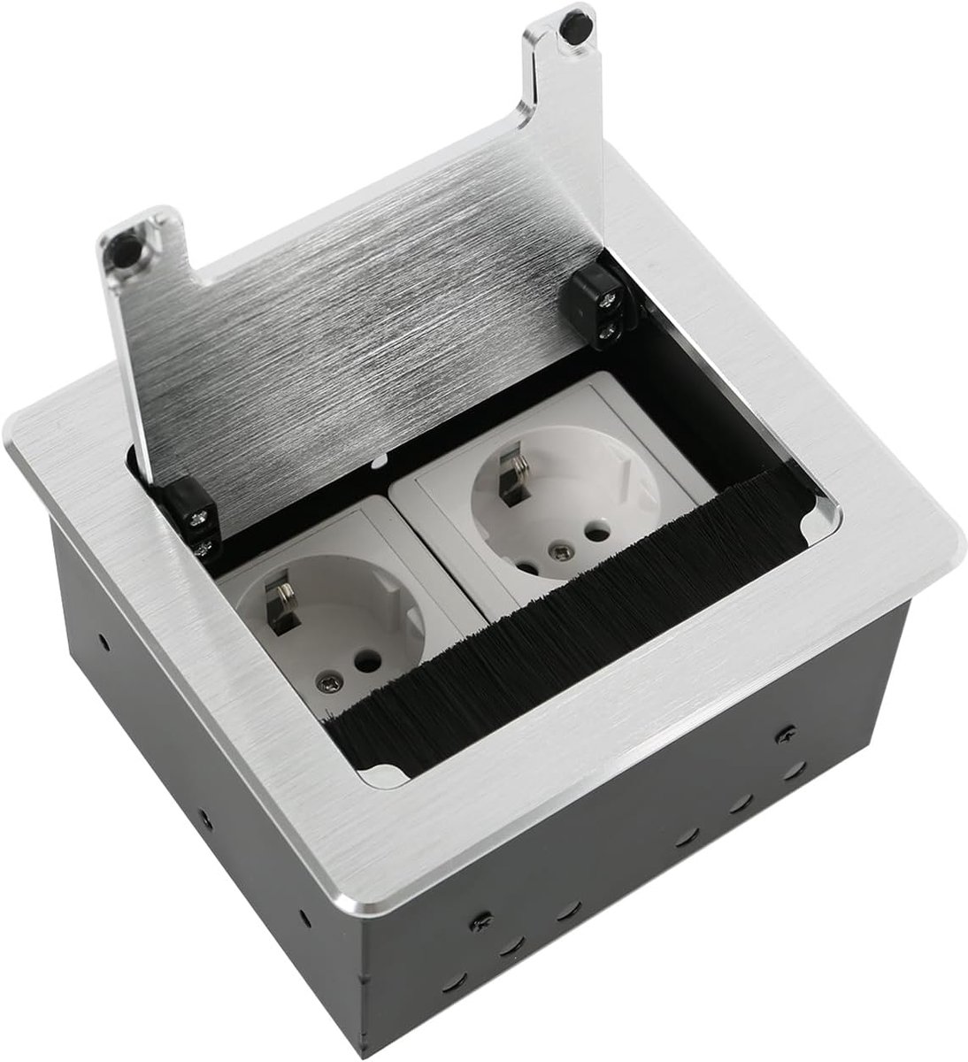 Inbouwstopcontact 2-4-voudig, zilver, aluminium, waterdicht, stopcontact voor bureau, multimedia-kabelbox, stopcontact voor kantoor en thuis