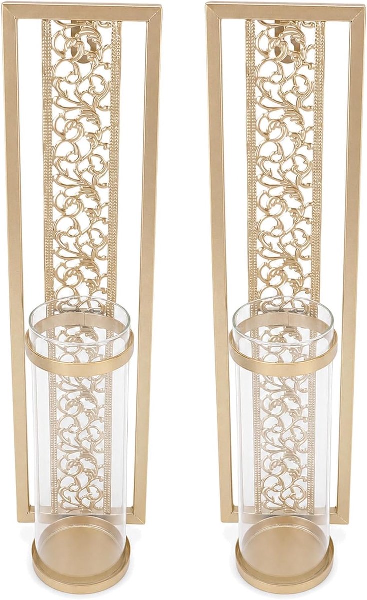 2 Stuks Metalen Schansenset met Glazen Deksel, Vintage Huisslaapkamerdecoratie, Cadeau voor Verjaardag, Bruiloft, Kerstmis (GOLD)