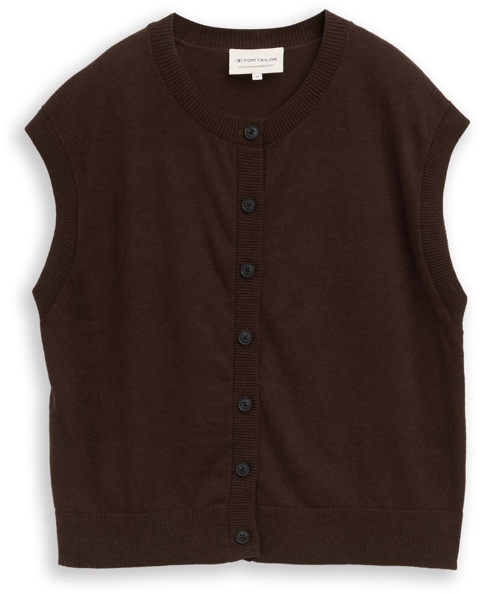 Tom Tailor - Vest zonder mouwen met kasjmier - Maat XS - java dark brown melange
