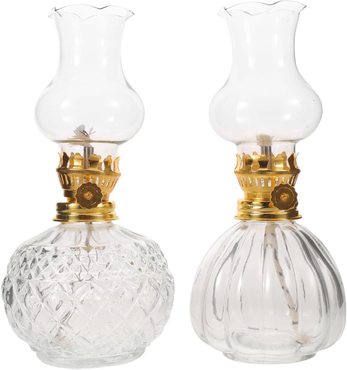 Set van 2 petroleumglazen lantaarns voor binnen, vintage retro stormlampen, 120 ml/180 ml, draagbare campinglampen, noodverlichting, woondecoratie