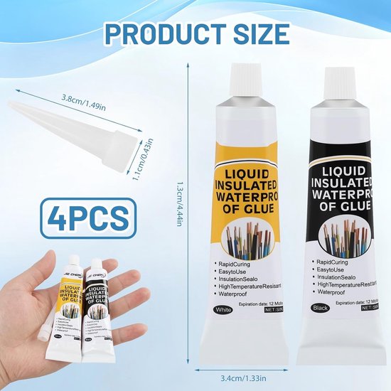 4 stuks vloeibare isolatielijm, 30 ml, zwart en wit, elektrische waterdichte gel, isolatietape, vloeibaar, sneldrogend en waterdicht, geschikt voor alle soorten kabels en elektrische — afbeelding 2