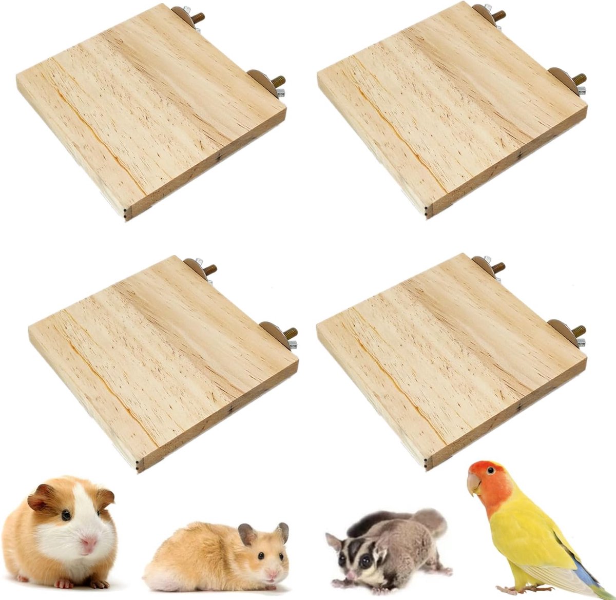 4 stuks houten springplanken voor hamsters, houten platform, vogelzitplank, papegaai platform, standaard, accessoires, hamsterspeelgoed van hout voor ratten, vogels, parkieten,