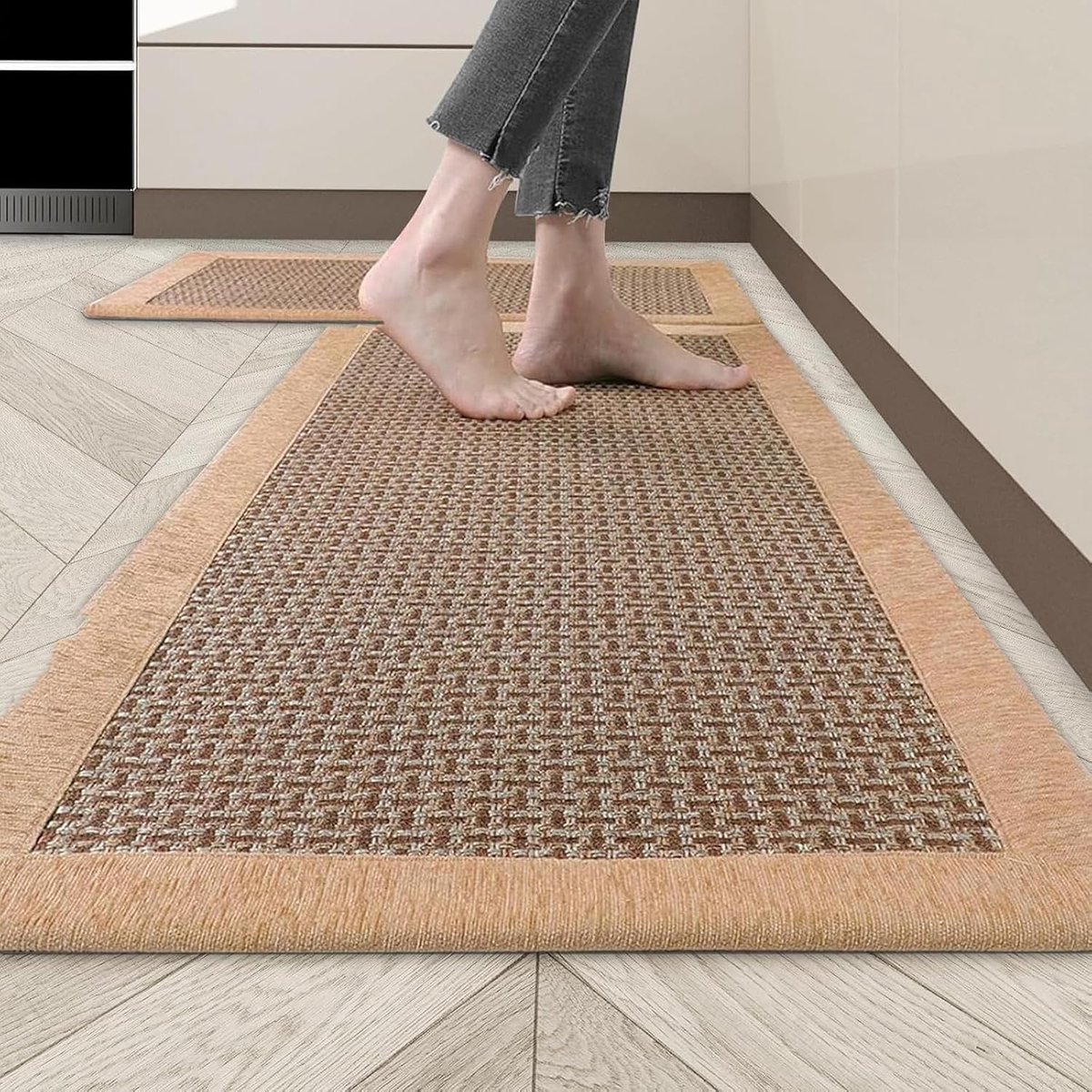 Wasbaar, antislip, keukenloper van katoen en linnen, geweven, tapijtloper, loper, absorberend, keukenmat voor keuken, eetkamer, wasruimte (bruin, 50 x 120 cm)