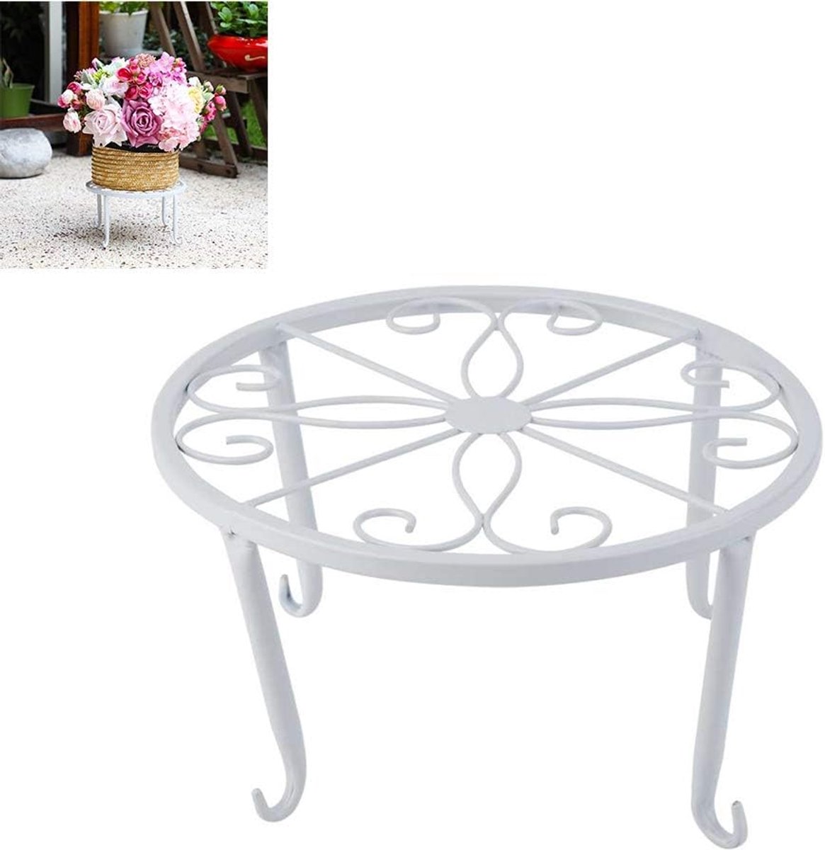 Metalen bloemenstandaard, ronde plantenstandaard, bloempothouder, ijzer, kunstdecoratie, indoor, outdoor, tuin