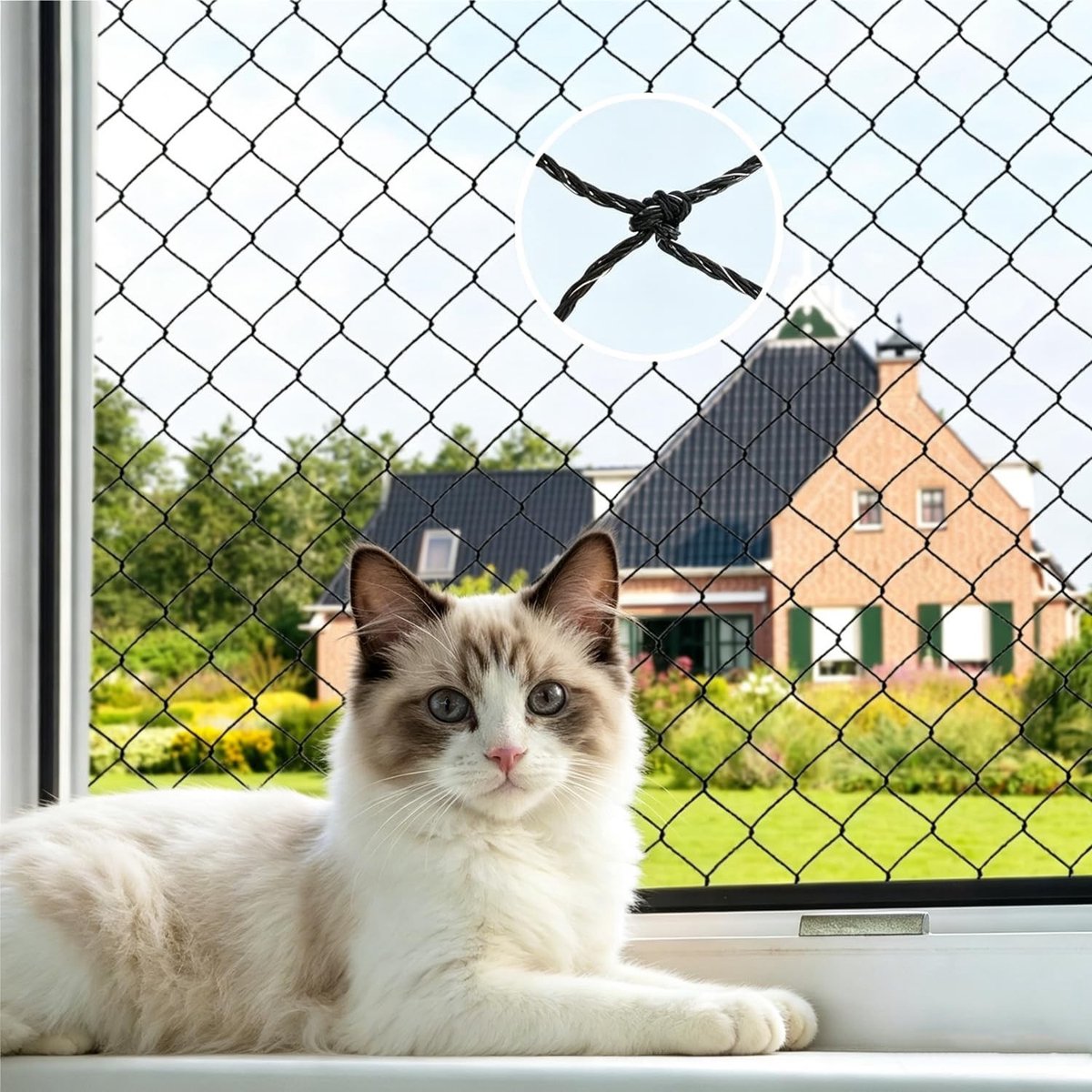 Robuust Kattennet voor Balkon en Patio, Snijbaar, Schimmel- en UV-bestendig, Weerbestendig en Krabbestendig (3 x 8)