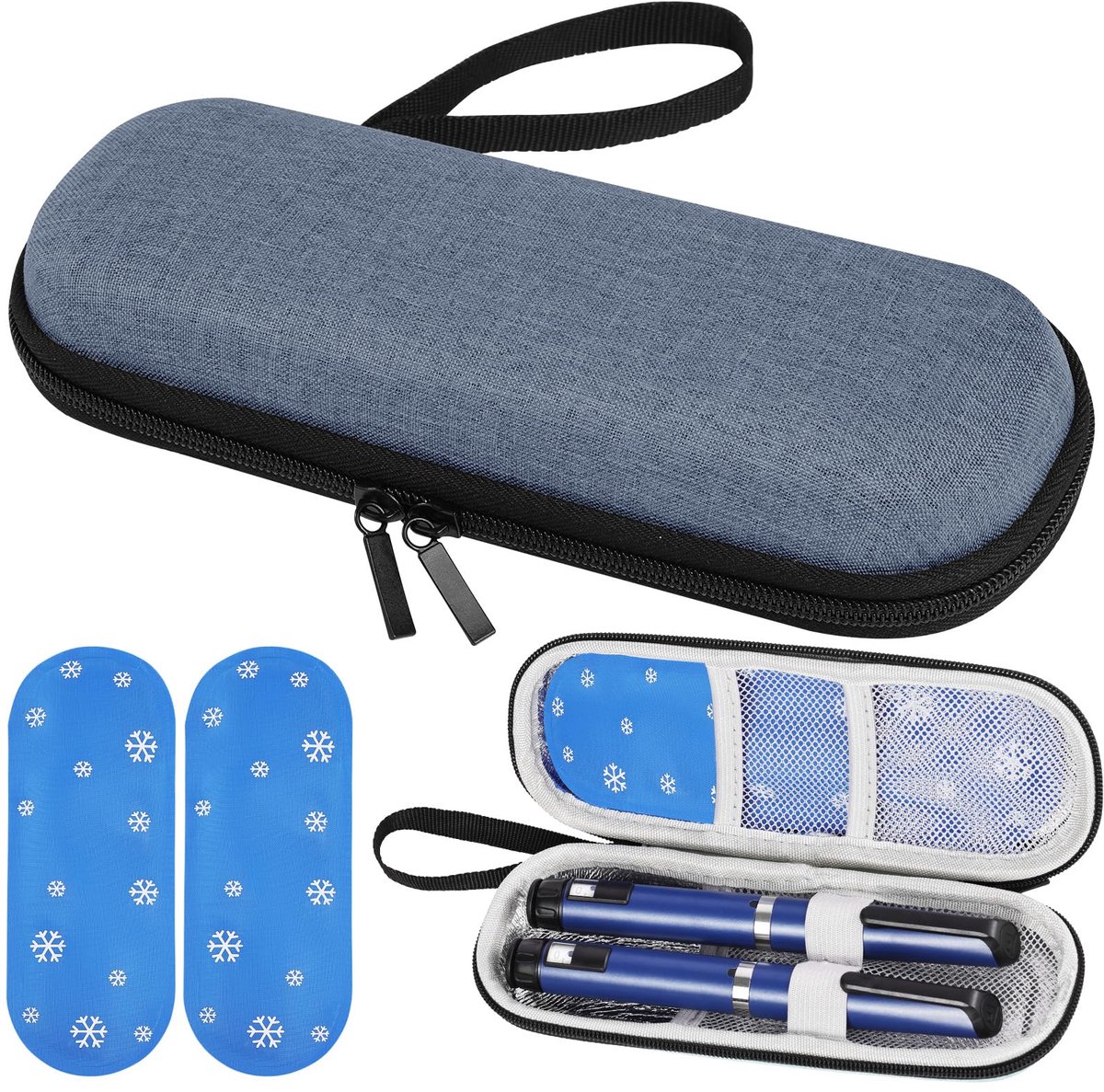 Insuline Koeltas – Draagbare Medicijntas met 2 Herbruikbare Koelelementen – 20 x 7 x 5 cm – Blauw