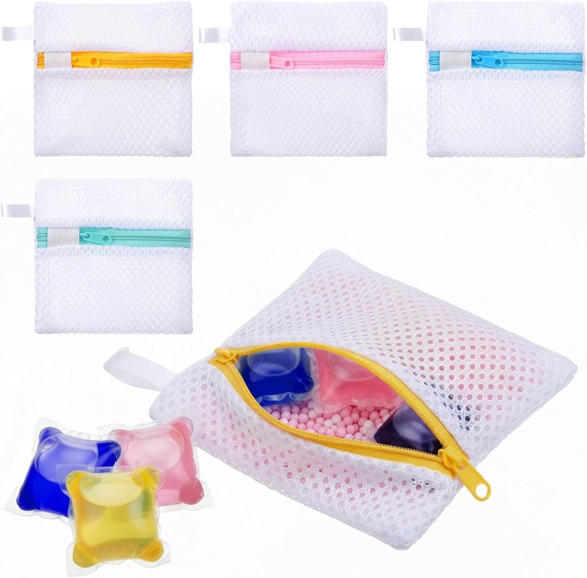4 Stuks Was Pods, Antikleef Waszakken, Kleine Mesh Waszakken voor Delicate Kleding, Duurzaam en Vouwbaar voor Mini Wasmachines, Bescherming en Opslag van Was Pods