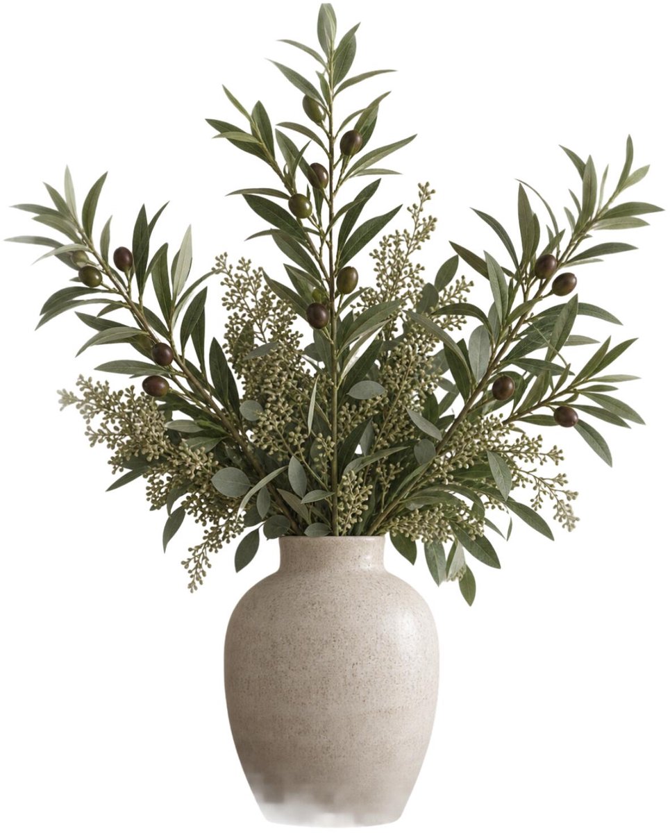 Bellatio Design Kunstplant Olijf takken - 3x - 101 cm - groen - olijfboom - siertakken stelen - decoratie