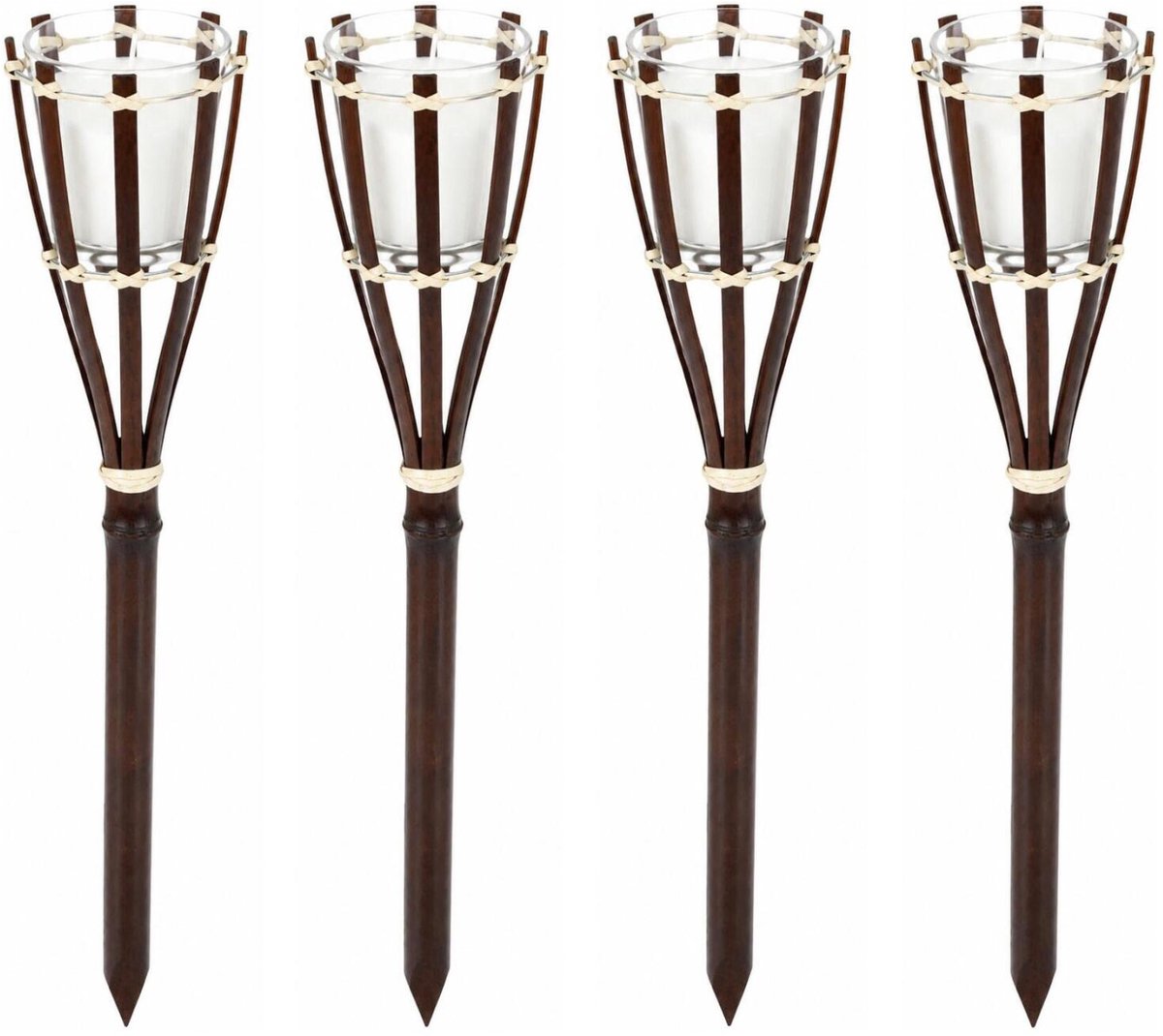 Pro Garden Tuinfakkel met kaars - 4x - bamboe - bruin - 30 cm - citronella - fakkels