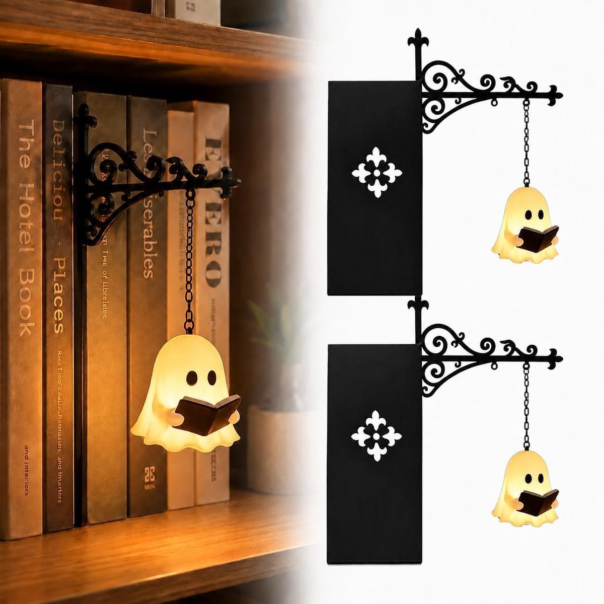 Decoratieve LED-Boekenplankverlichting – Leeslamp – LED-Accentverlichting Voor Boekenplanken In Vintagestijl – Ideaal Voor Leeshoekjes Of Thuisbibliotheken – Uniek Cadeau Voor Boekenliefhebbers – Spookdesign (Set Van 2)