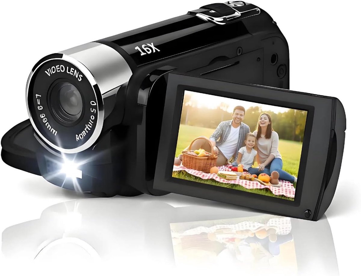 Handheld Video Camcorder, 1080P 16MP DV Camera 2.7in TFT Draaibaar Scherm 16x Vloggen Video voor Kinderen Digitale Zoom met USB Kabel Zwarte Mini Dv-speler (Zwart) - 32GB