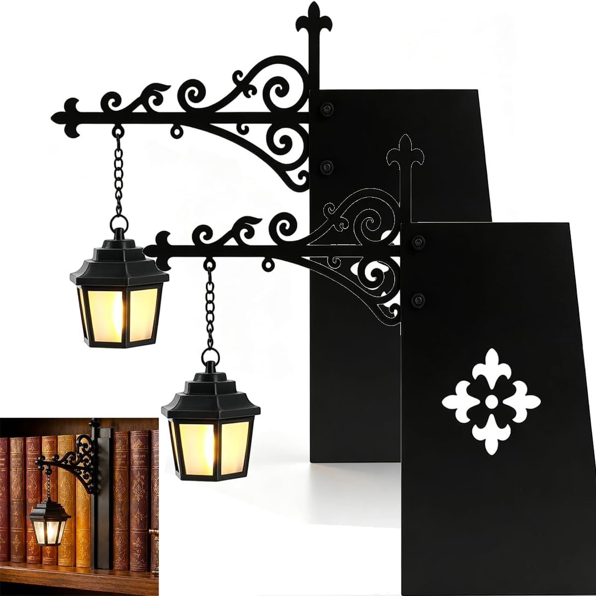 Decoratieve Verlichting Voor Boekenplanken – Vintage Sfeervolle LED-Verlichting – Verlichting En Decoratie Voor Leeshoekjes – Geschikt Voor Werkkamers, Leeshoeken En Thuisbibliotheken – Uniek Cadeau Voor Boekenliefhebbers – Lantaarnstijl (Set Van 2)