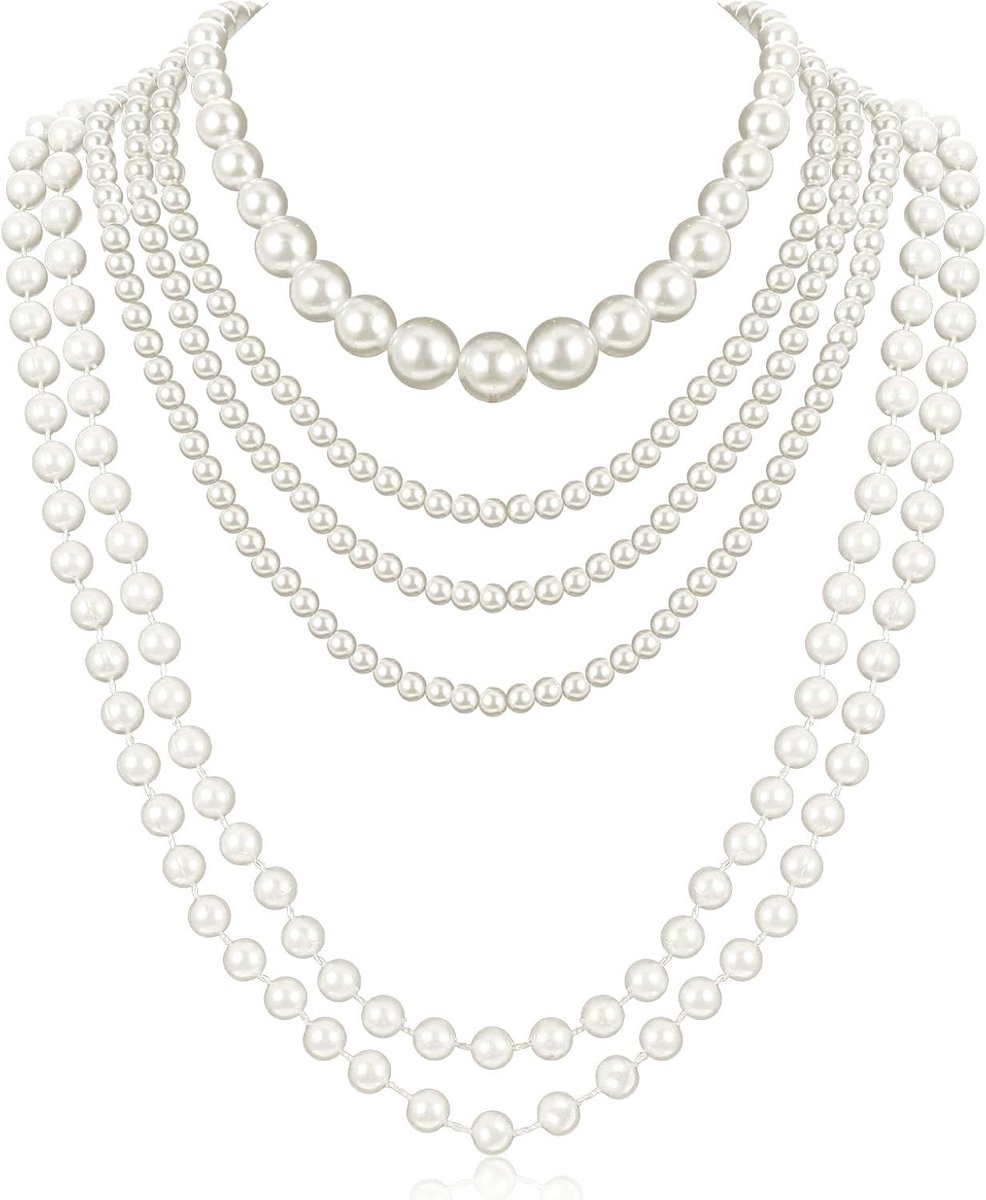 Elegante Lange Parelketting van 6 Stukken, Vintage Faux Parel Accessoires voor Bruiloft, Feest en Prom, Perfect voor Gatsby Kostuums en Mode Layering