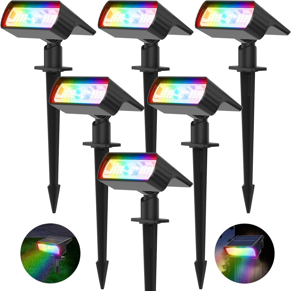 Kleurige Solar Tuinverlichting RGB+Wit - 6 Stuks IP65 Waterdichte Buitenverlichting met 10 Lichtmodi voor Tuin en Oprit