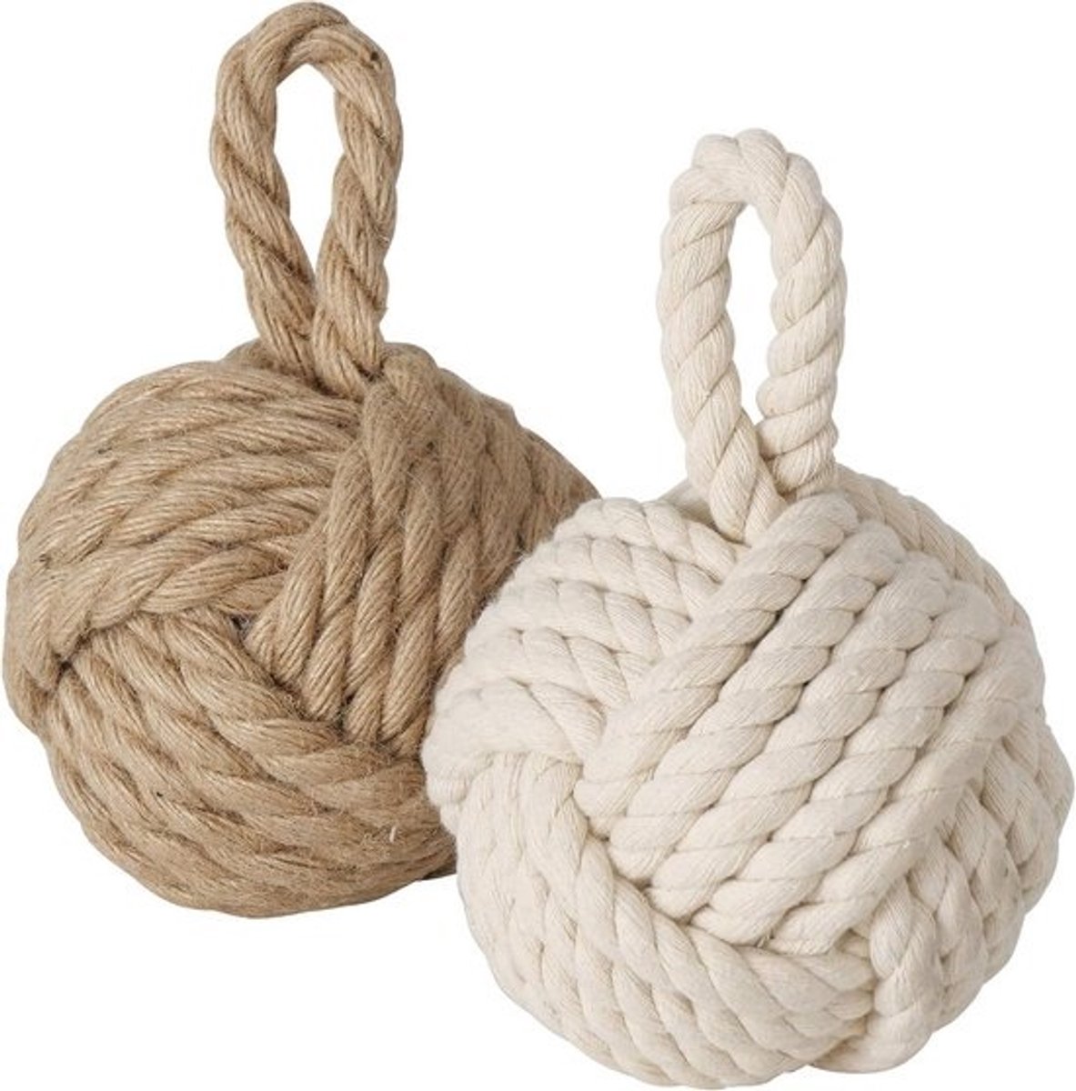 Set van 2 natuurlijke jute deurstoppers - lichtbruin en naturel wit - 23 cm hoog