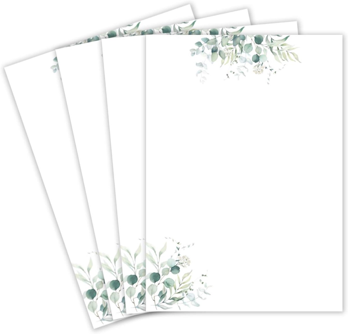 25 briefvellen DIN A4 - natuurlijk papier in crème met eucalyptus takken - 120 g/m² - 21,0 x 29,7 cm briefpapier, bedrukbaar om zelf te beschrijven, ideaal voor uitnodigingen voor bruiloft en verjaardag