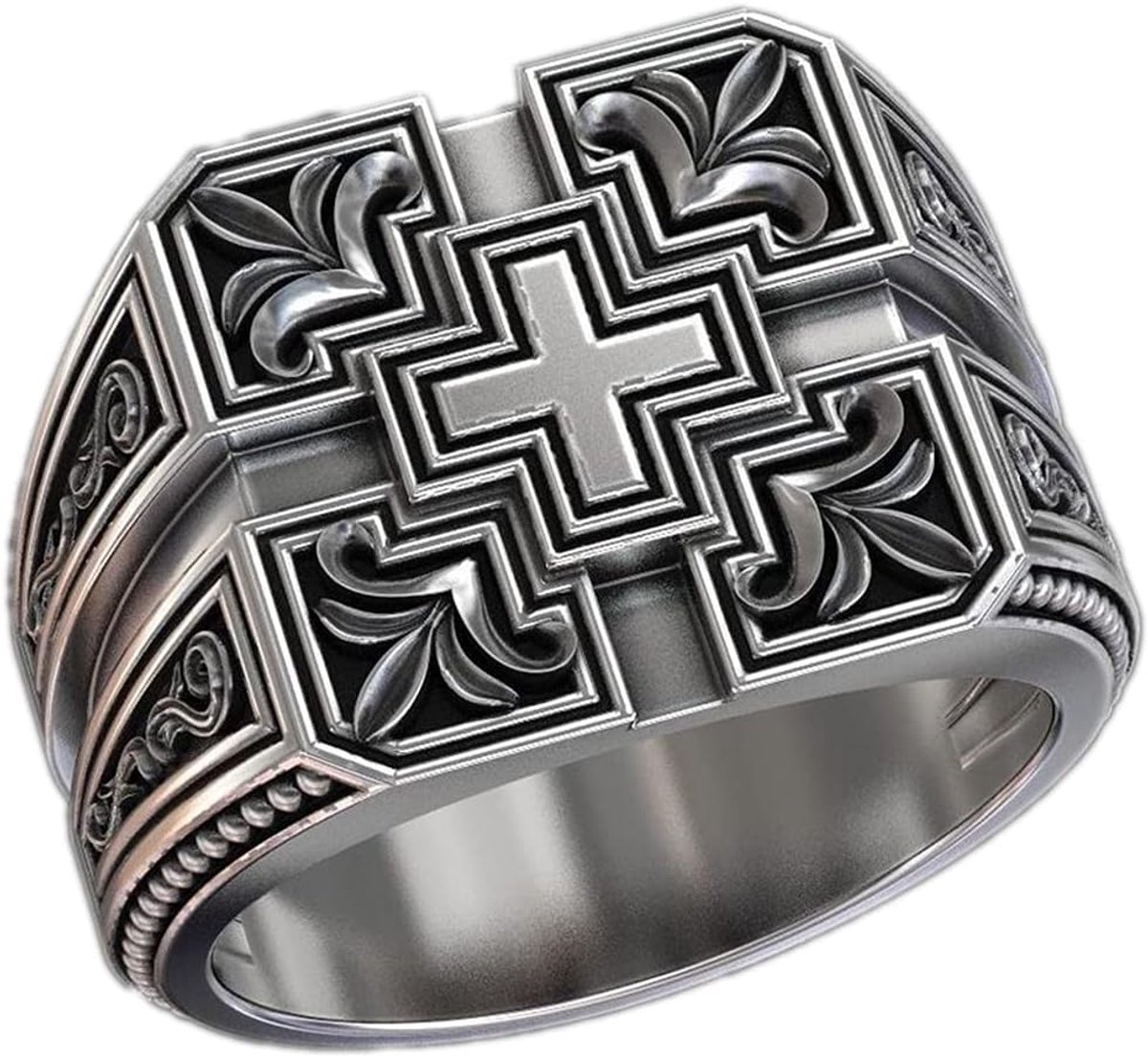 ring creatieve gesneden kruisring Europese en Amerikaanse christelijke heren retro ring