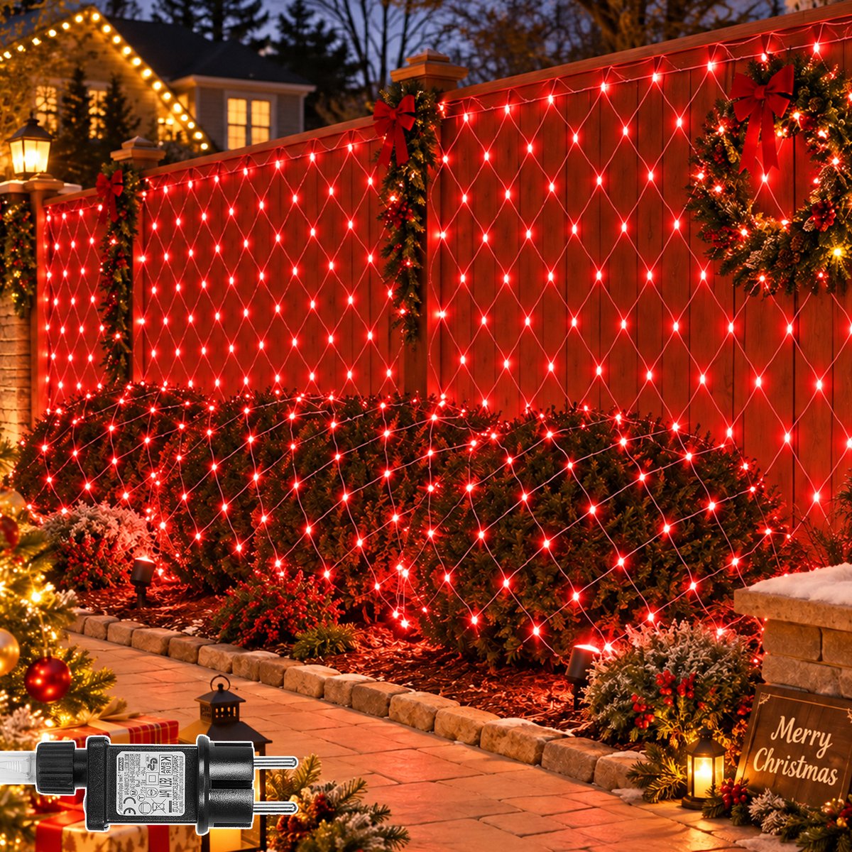 Lapamax LED Netverlichting - Kerstverlichting 3 x 2 m 200 LEDs Rood - Met Koppelstekker - 31 V Laagspanning met 8 Lichtstanden en Geheugenfunctie - Lichtnet voor Heg, Muur en Kerstdecoratie